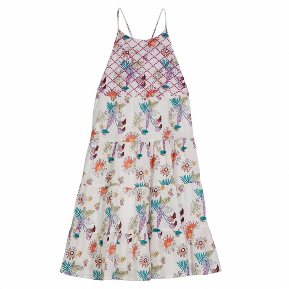 Velveteen Velveteen "Lara" tiered sun dress in floral-print Midi Boho Cotton